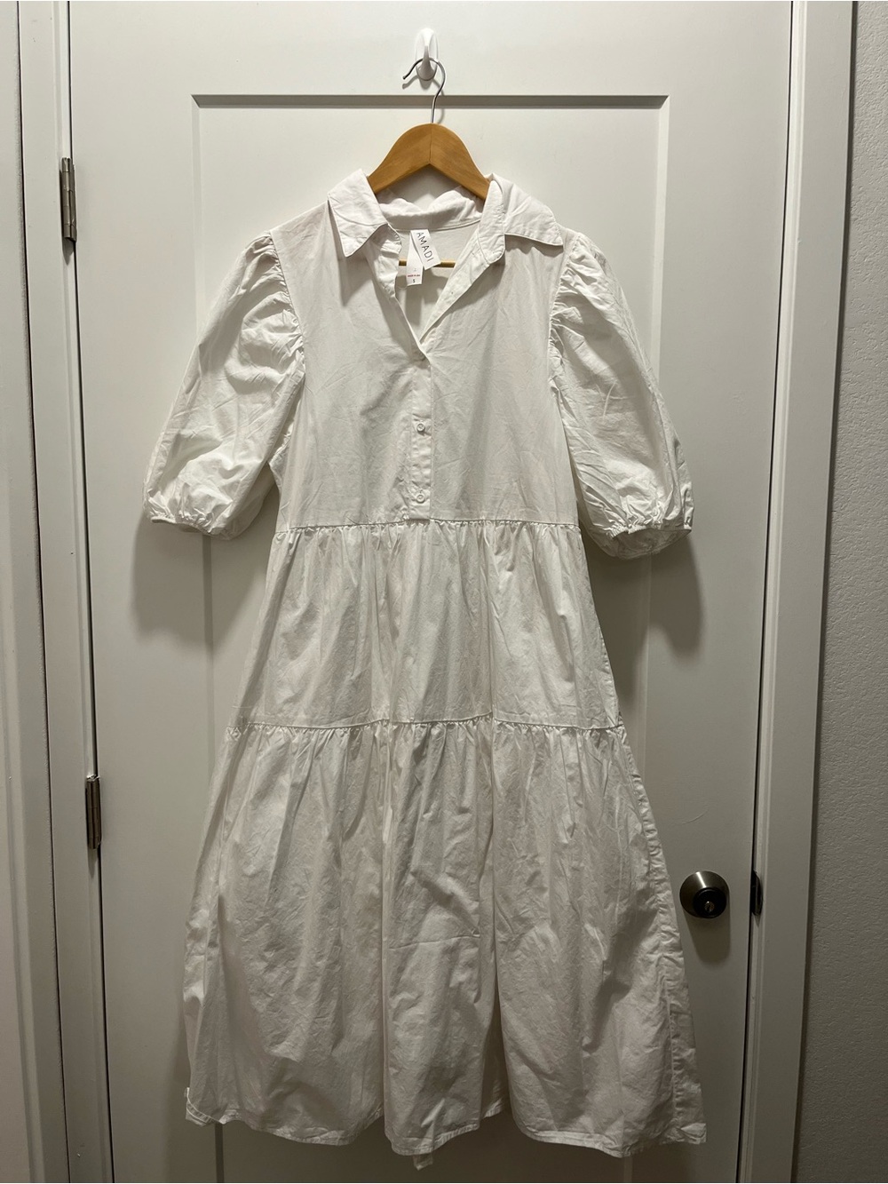 White Tiered Maxi Dress with Puff Sleeves